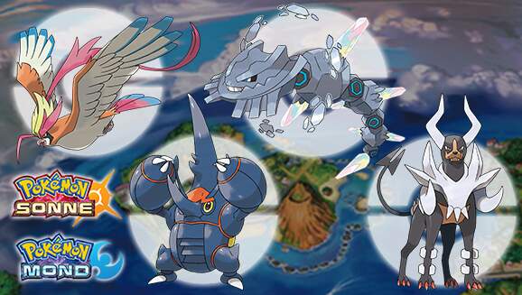 Pokémon Mond und Pokémon Sonne Mega-Steine Hundemonit, Stahlosnit, Taubossnit und Skarabornit